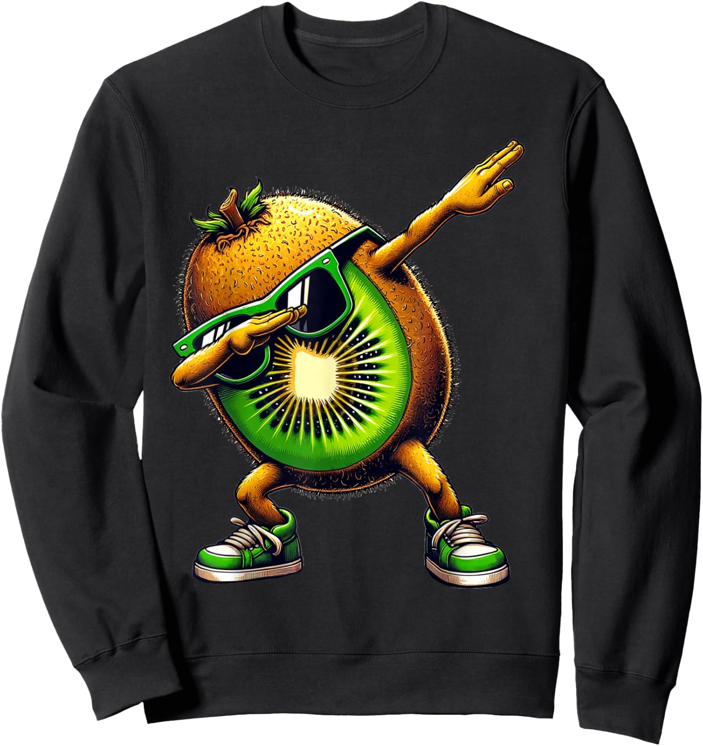 Dabbing Green Kiwi Funny Green Kiwi with Kiwi Motif , black Sweatshirt - Sweatshirt | Black