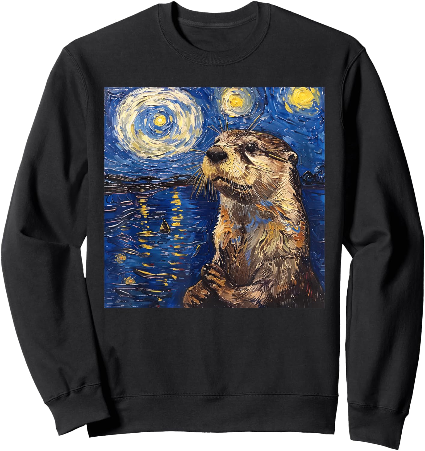 Otter Van Gogh Style Starry Night Sweatshirt - Sweatshirt | Black