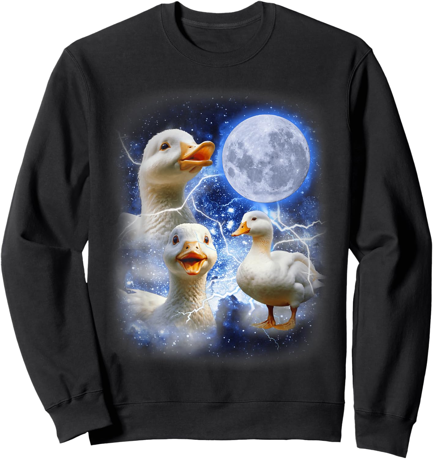 3 Ducks Moon Howl Funny Weird Cursed Pekin Duck Lover Sweatshirt - Sweatshirt | Black