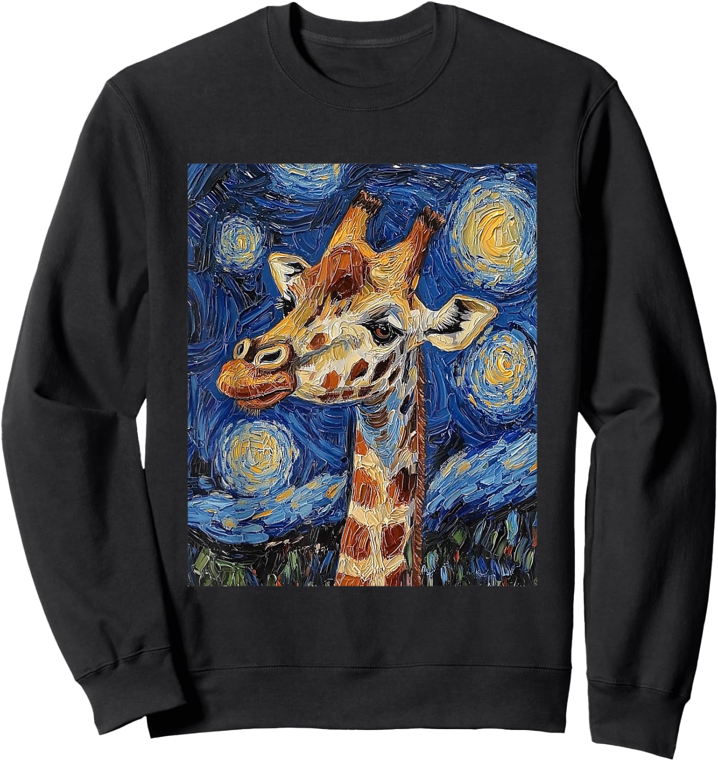 Giraffe Africa Van Gogh Style Starry Night Cute Graphic Sweatshirt - Sweatshirt | Black