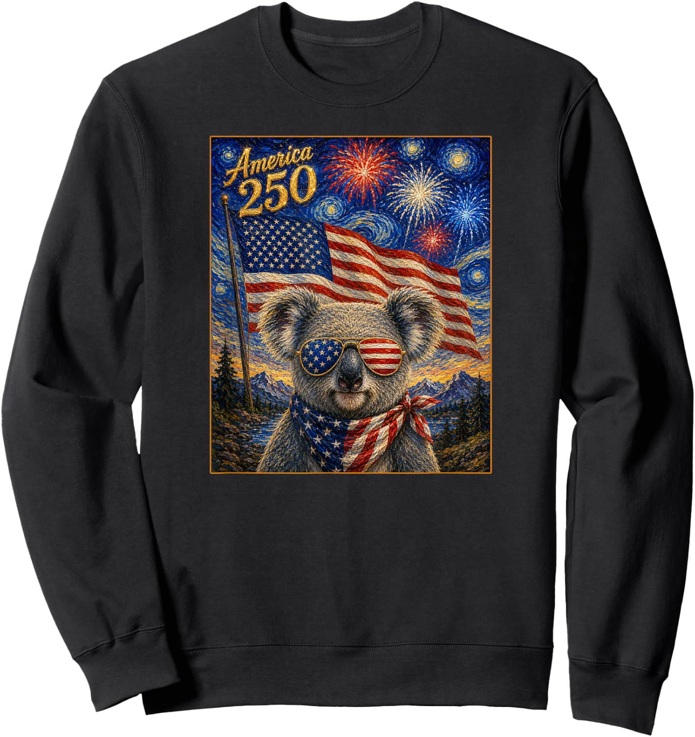 Koala Art on America 250 Anniversay 4th of July USA Flag Sweatshirt - Sweatshirt | Black