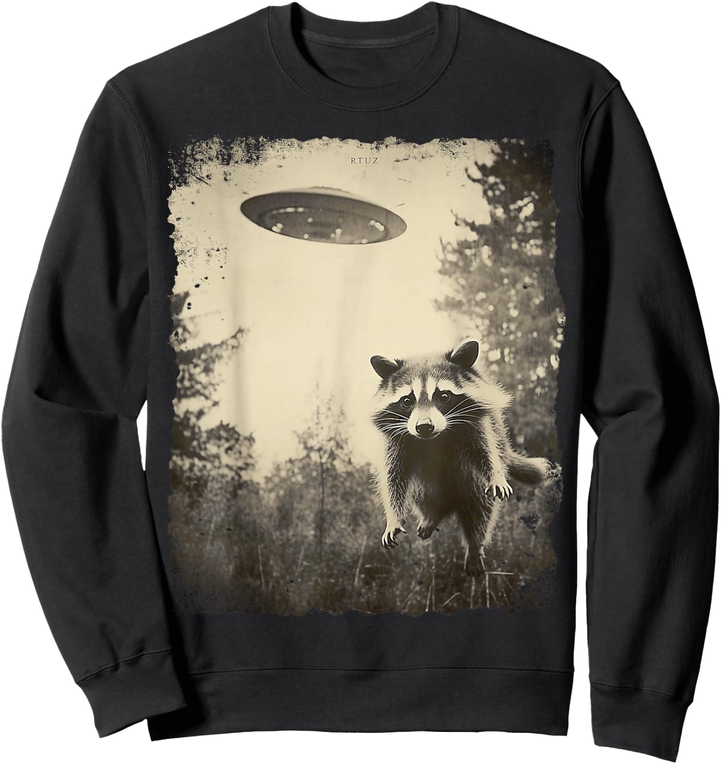 Vintage Hipster Retro Raccoon Streetwear Alien UFO Waschbär Sweatshirt - Sweatshirt | Black