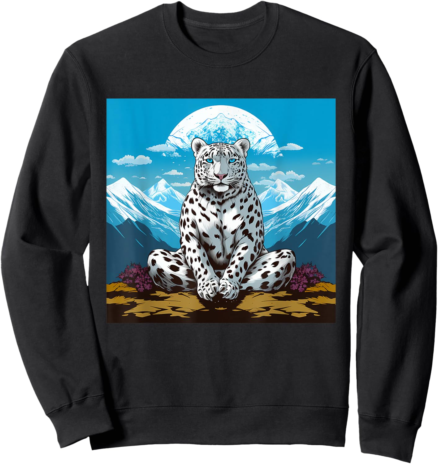 Snow Leopard Meditation Yoga Sweatshirt - Sweatshirt | Black