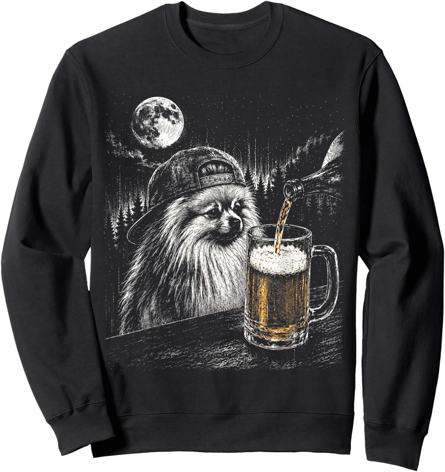 Dog Drinking Beer Cute Pomeranian Meme Pet Lover Humor Sweatshirt - Sweatshirt | Black