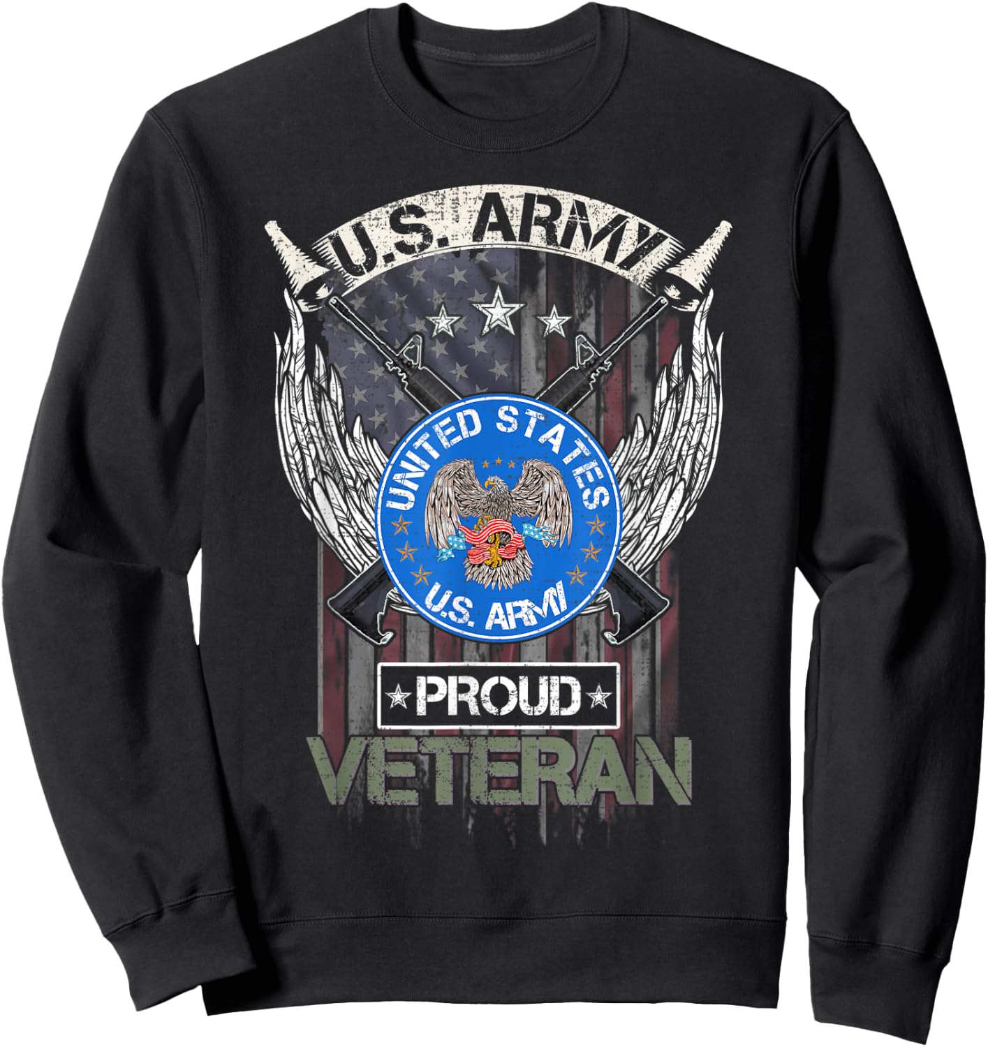 Vintage USA American Flag US Army Proud Veteran Military Women Men Sweatshirt - Sweatshirt | Black