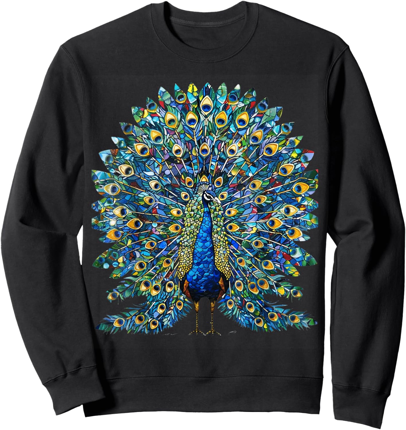 Colorful Stained Glass Peacock Artwork Sweatshirt - Sweatshirt | Black