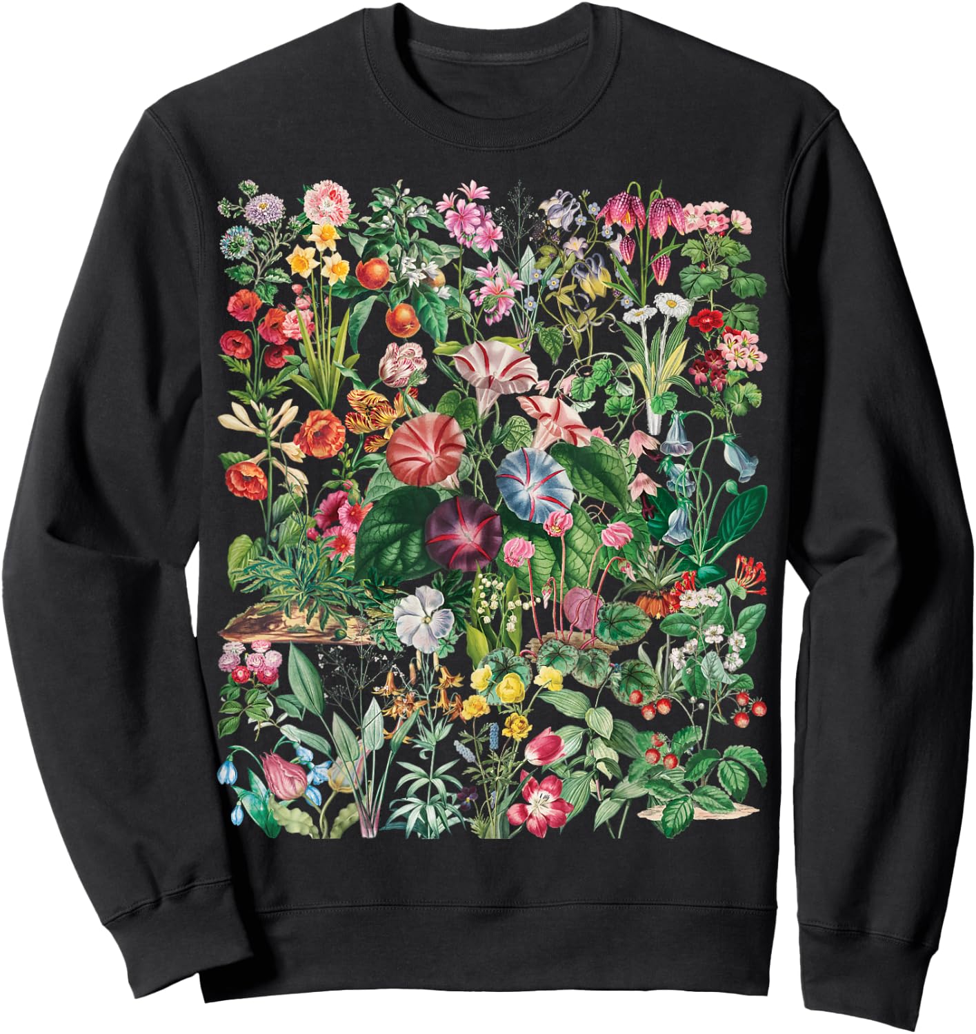 Vintage Inspired Flower Botanical Chart Gift Sweatshirt - Sweatshirt | Black
