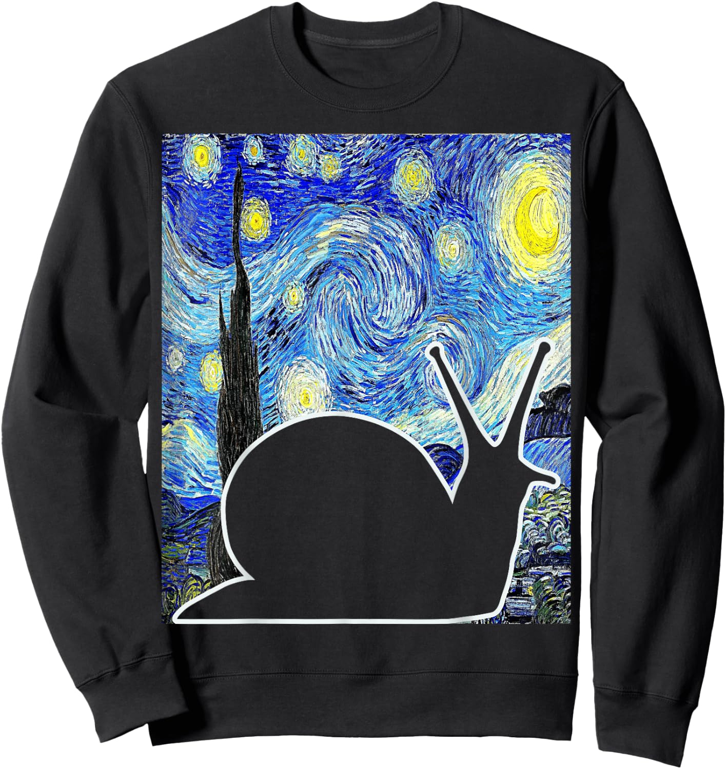 Malacologist Snail Van Gogh Famous Painting Starry Night Snail Lover Art - Women's -Kids Black Small Classic Fit Short Sleeve Cotton Blend Sweatshirt - Sweatshirt | Black