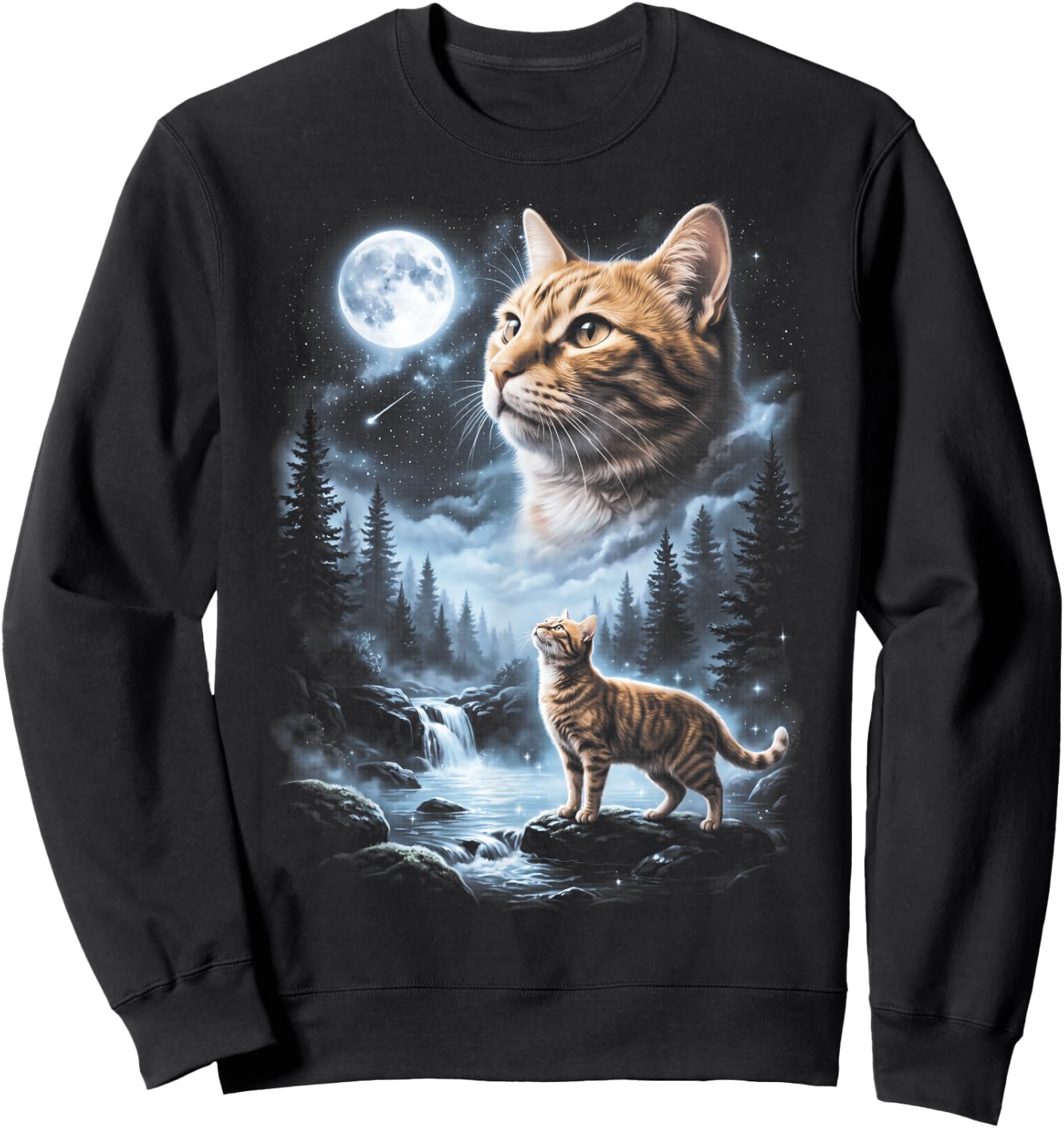 Orange Tabby Cat Howling at Moon 90's Retro Sweatshirt - Sweatshirt | Black