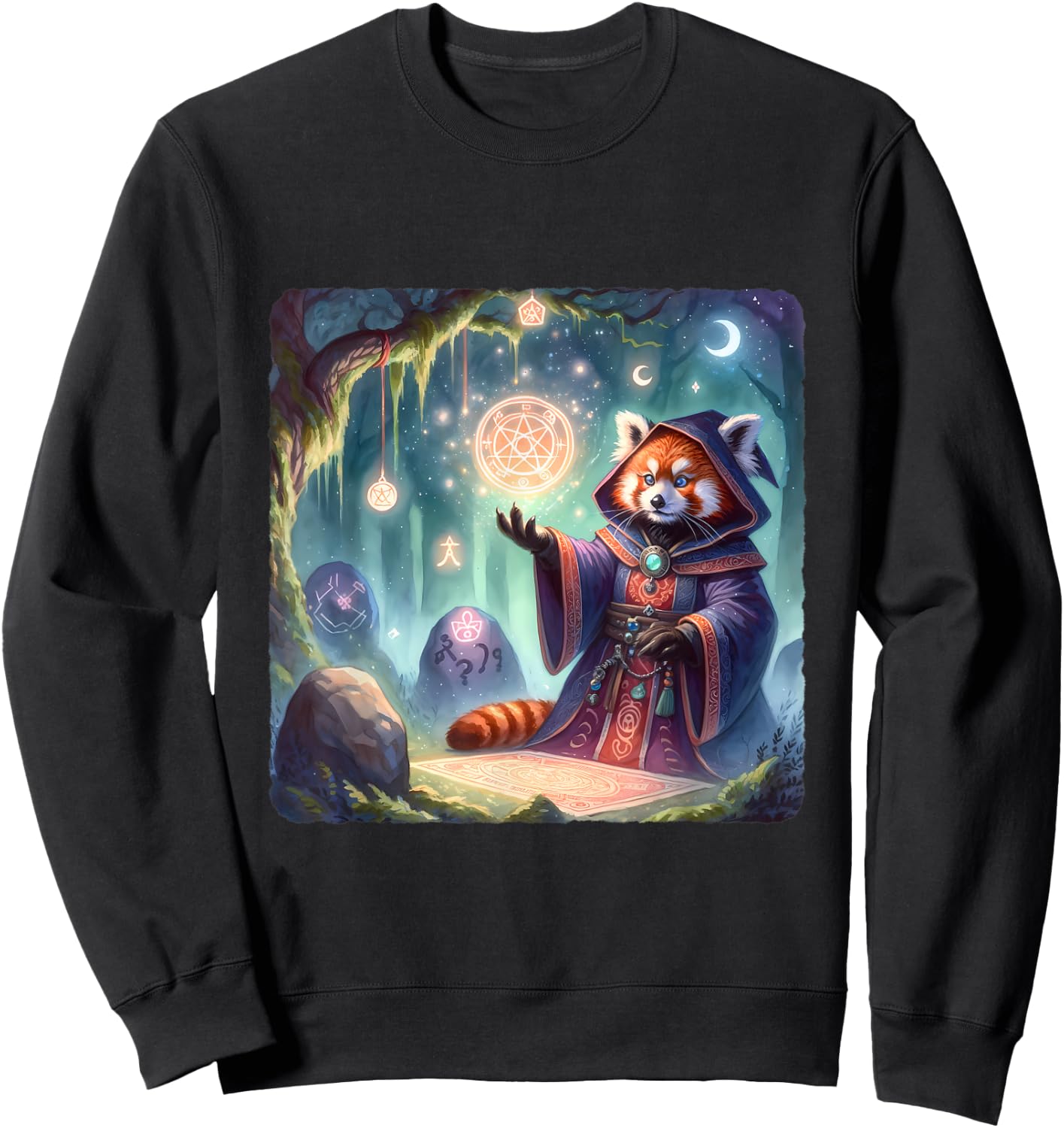 Red Panda Wizard Casting A Spell. Magic Sweatshirt - Sweatshirt | Black