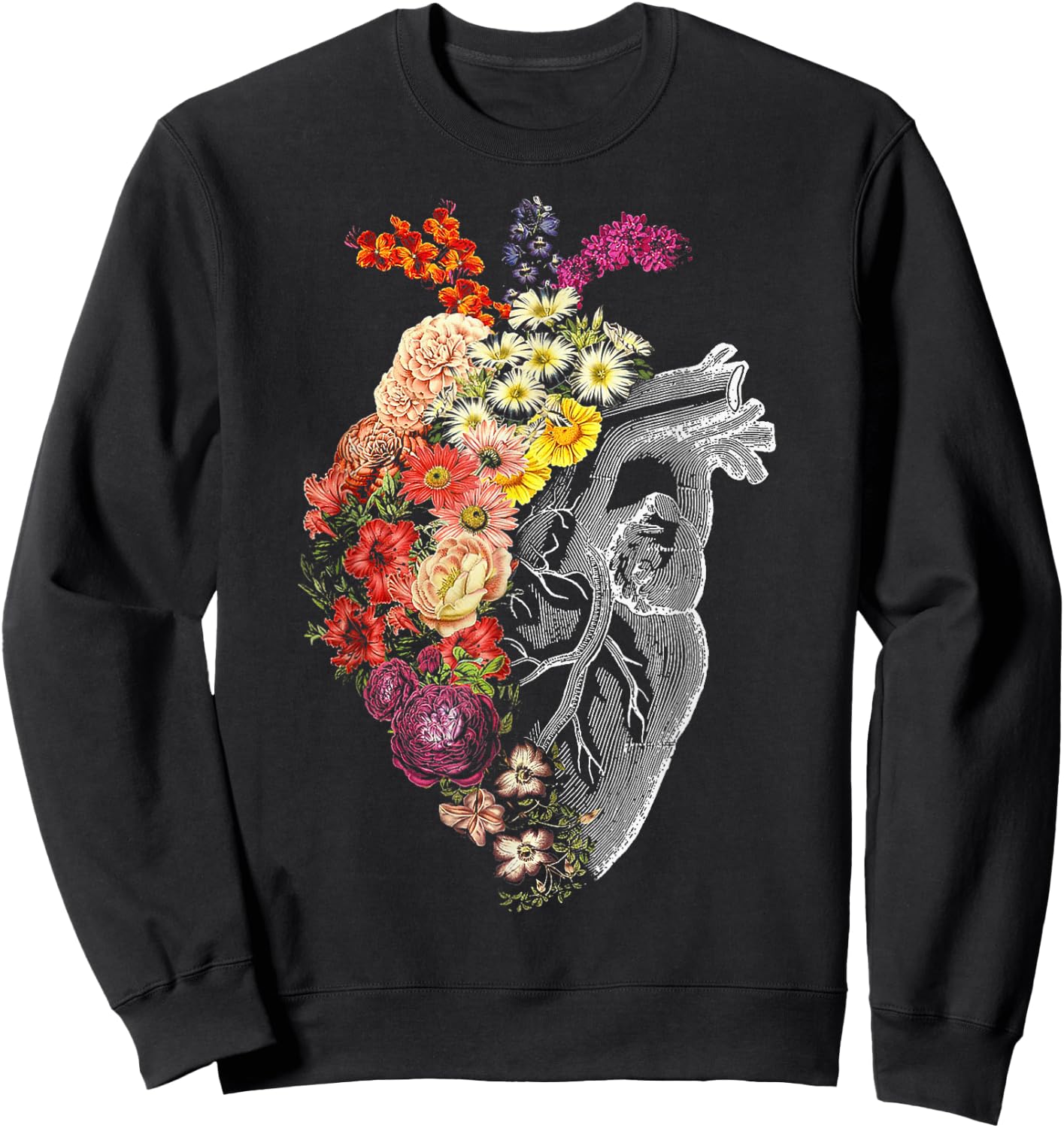 Anatomical Heart And Flowers Funny Nurse Gift Graduation Sweatshirt - Sweatshirt | Black