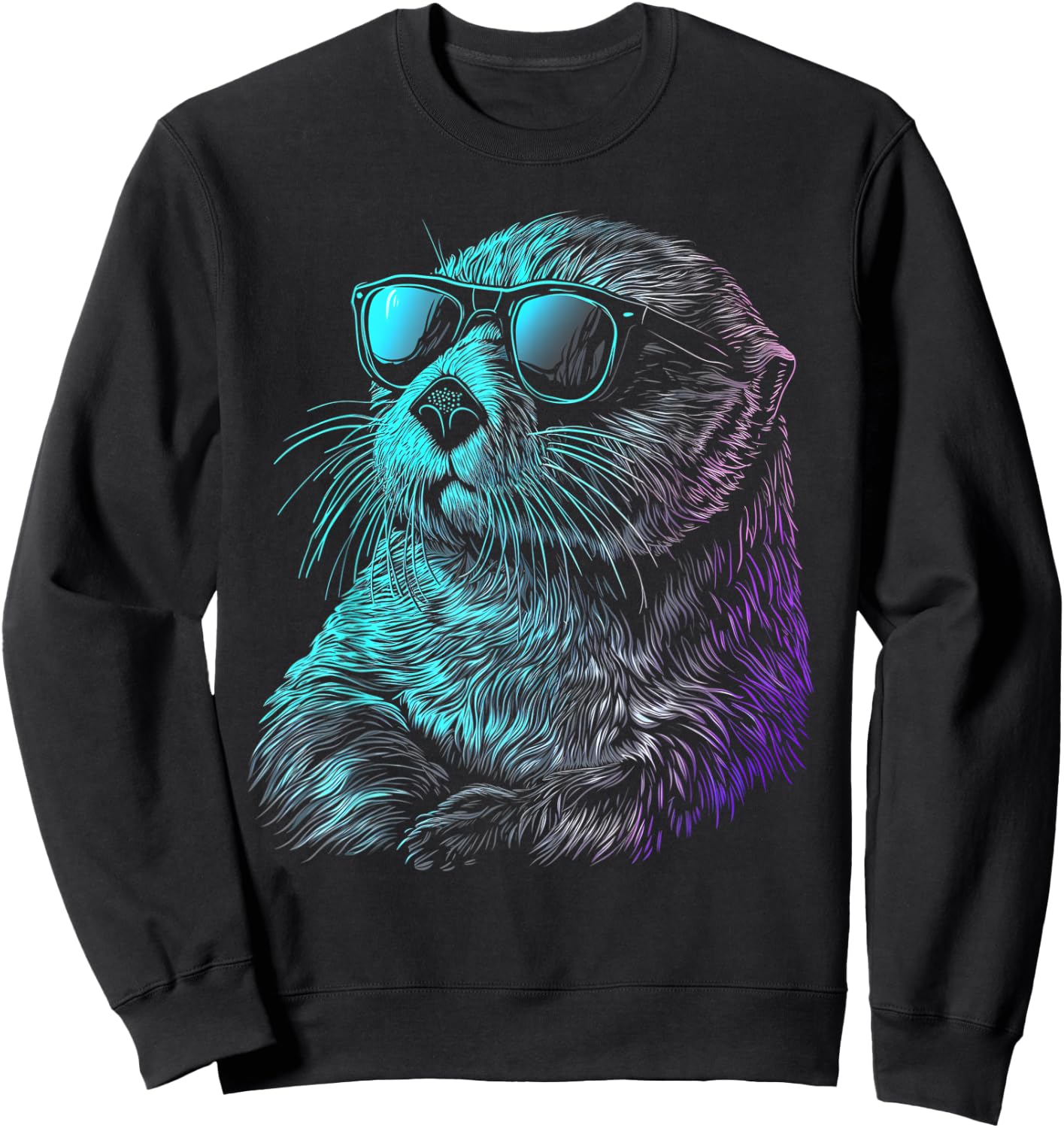 Otter Wearing Sunglasses Funny Cute Animal Sea Otter Lover Sweatshirt - Sweatshirt | Black