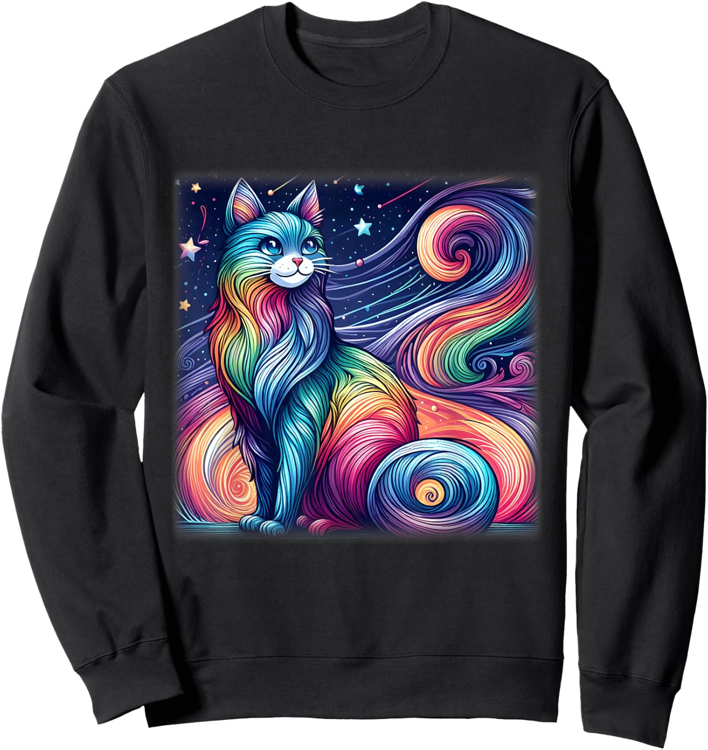 Colorful Pastel Cat Galaxy Shirt Cute Cosmic Space Cat Lover Men Women Kids Sweatshirt - Sweatshirt | Black