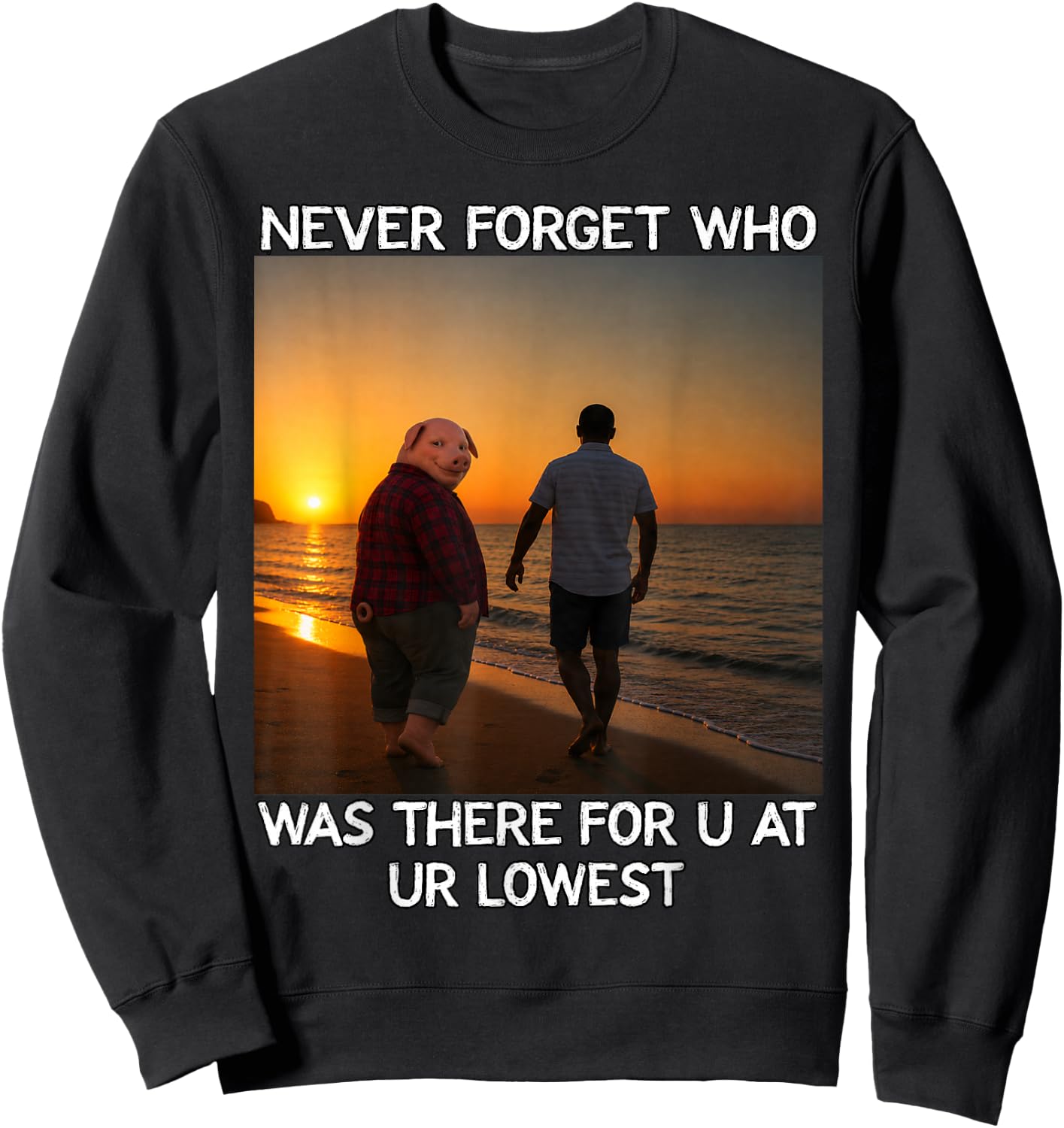 Never Forget Who Stayed John Pork Meme Sweatshirt - Sweatshirt | Black