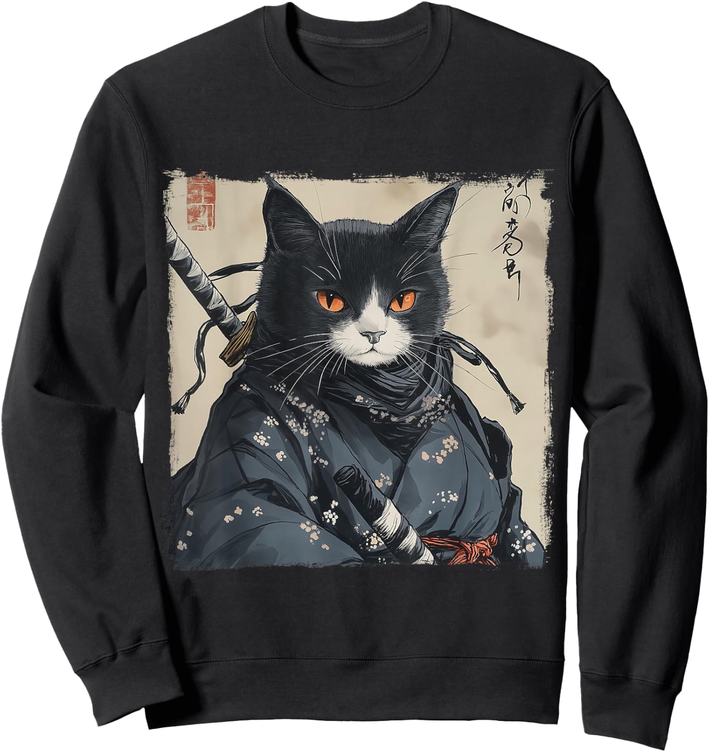 Japanese Samurai Cat Ukiyo-e Warrior Art Japan Vintage Sweatshirt - Sweatshirt | Black