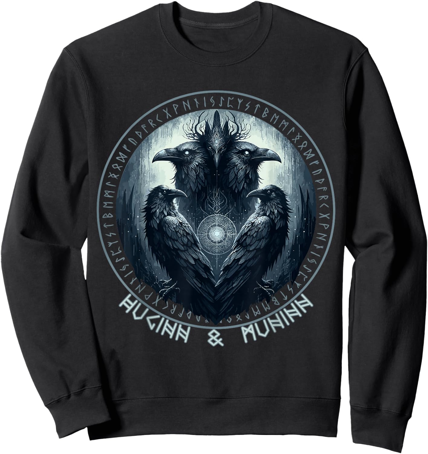 Odin Ravens Huginn & Muninn Vegvisir Vikings Myth Sweatshirt - Sweatshirt | Black