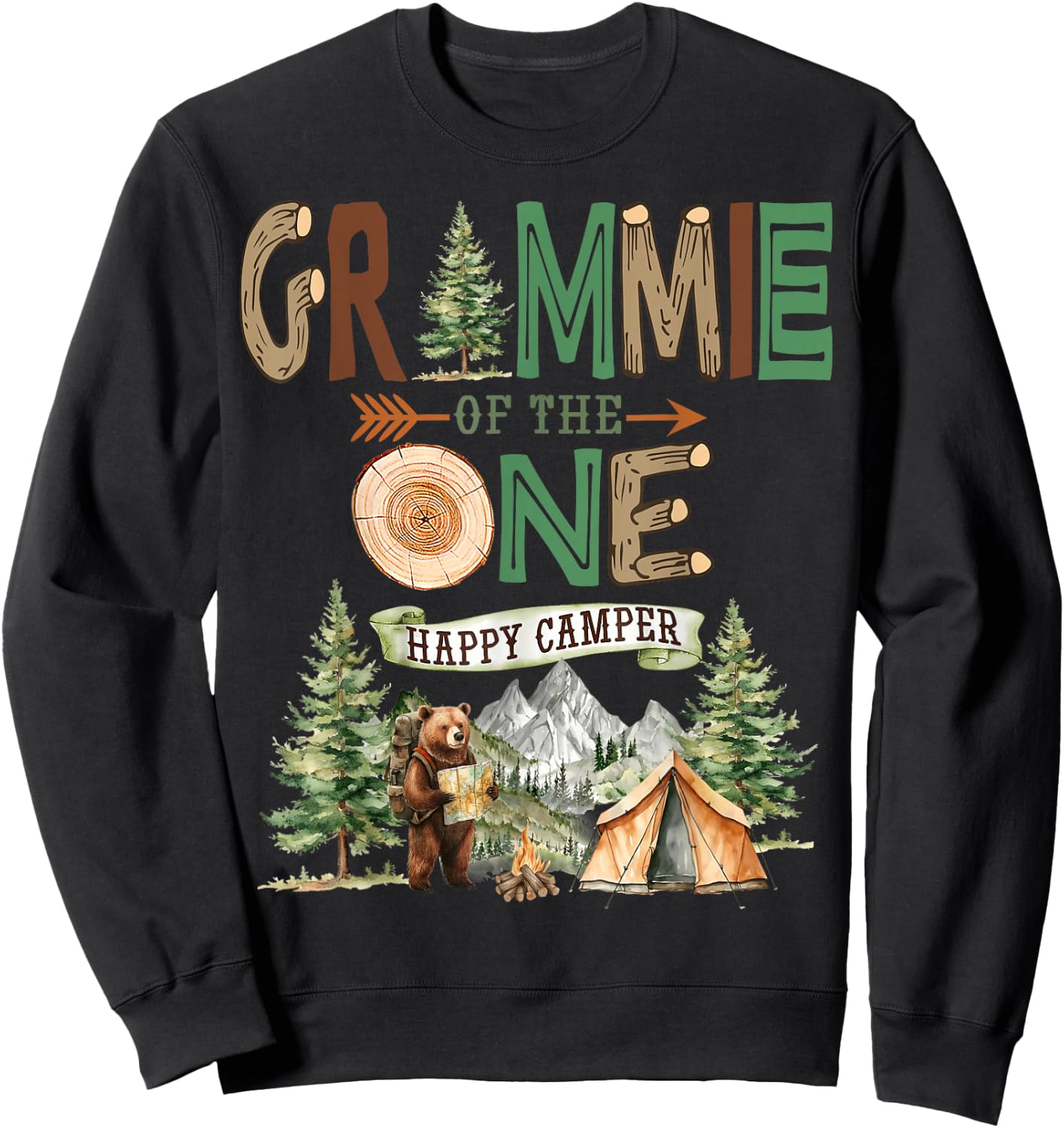 Grammie of The One Happy Camper 1st Birthday Camping Sweatshirt - Sweatshirt | Black