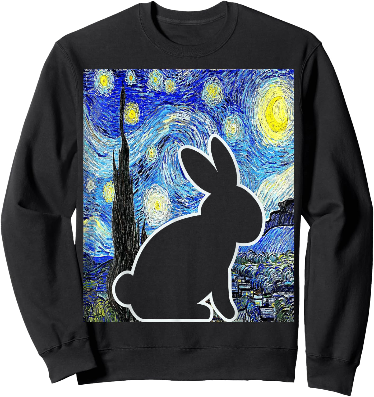 Rabbit Starry Night Bunny Lover Van Gogh Painting Sweatshirt - Sweatshirt | Black