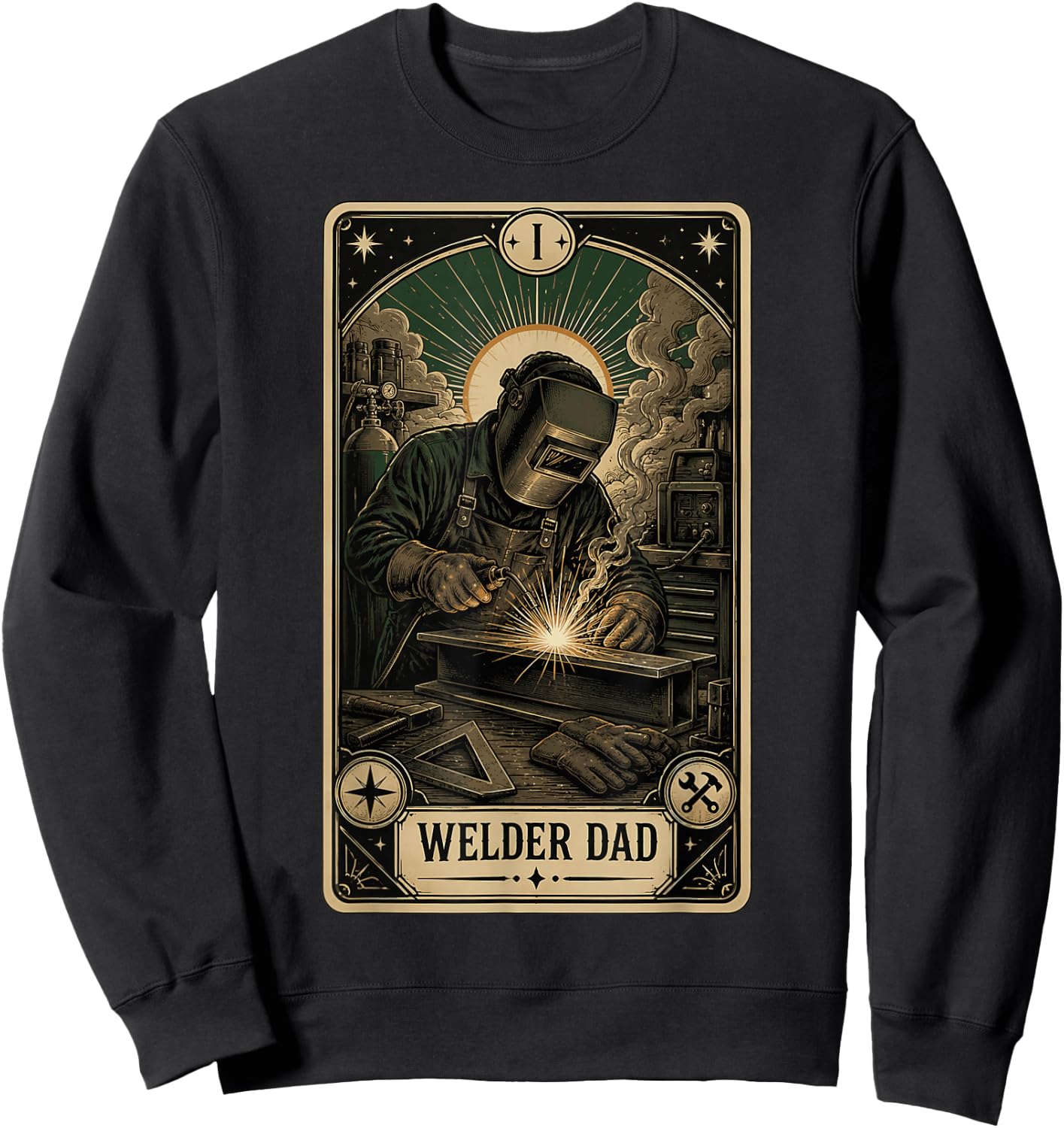 Welder Dad Funny Tarot Card Welding Sweatshirt - Sweatshirt | Black