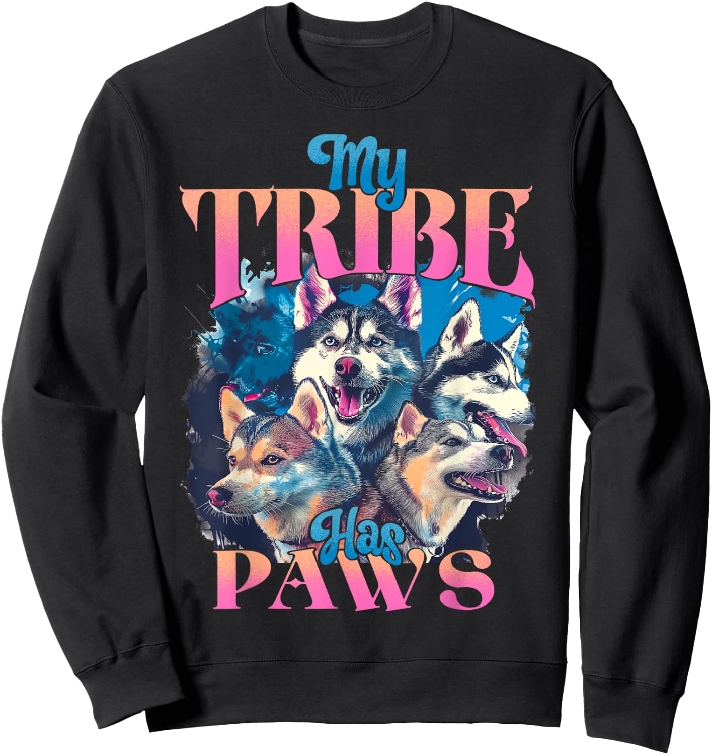 Dog Lover Bootleg Siberian Husky Dog Owner Girl and Woman Sweatshirt - Sweatshirt | Black