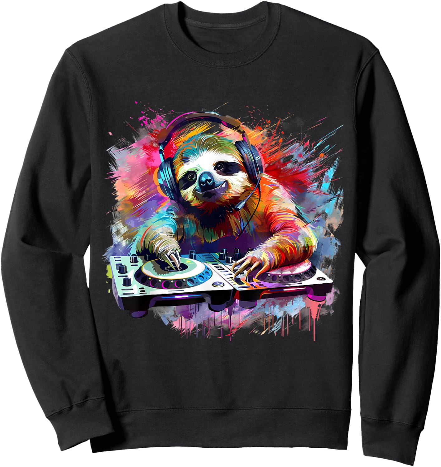 Sloth DJ Techno EDM Music Producer Turntable DJ Sloth House , black Sweatshirt - Sweatshirt | Black