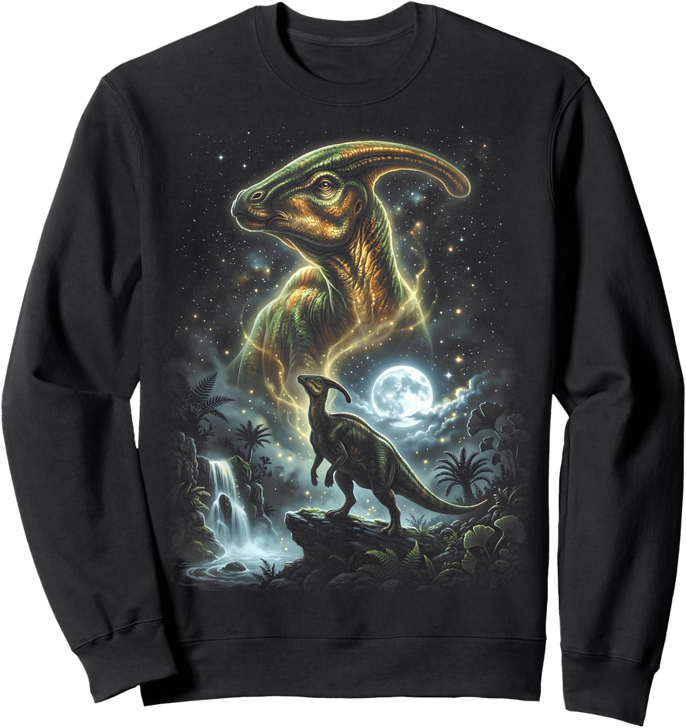Parasaurolophus Dinosaur Howling At The Moon Sweatshirt - Sweatshirt | Black