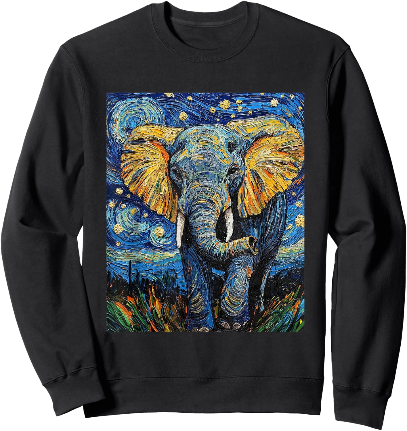 Cute Elephant Africa - Van Gogh Style - Starry Night Sweatshirt - Sweatshirt | Black