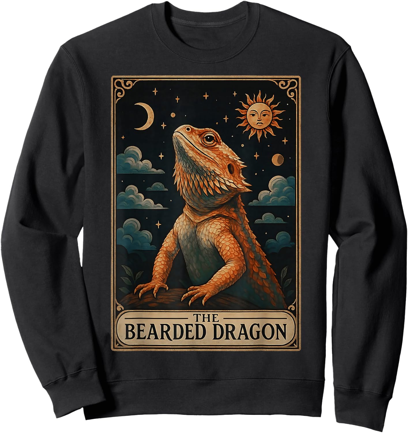 The Bearded Dragon Lizard Tarot Card Witchy Moon Sweatshirt - Sweatshirt | Black