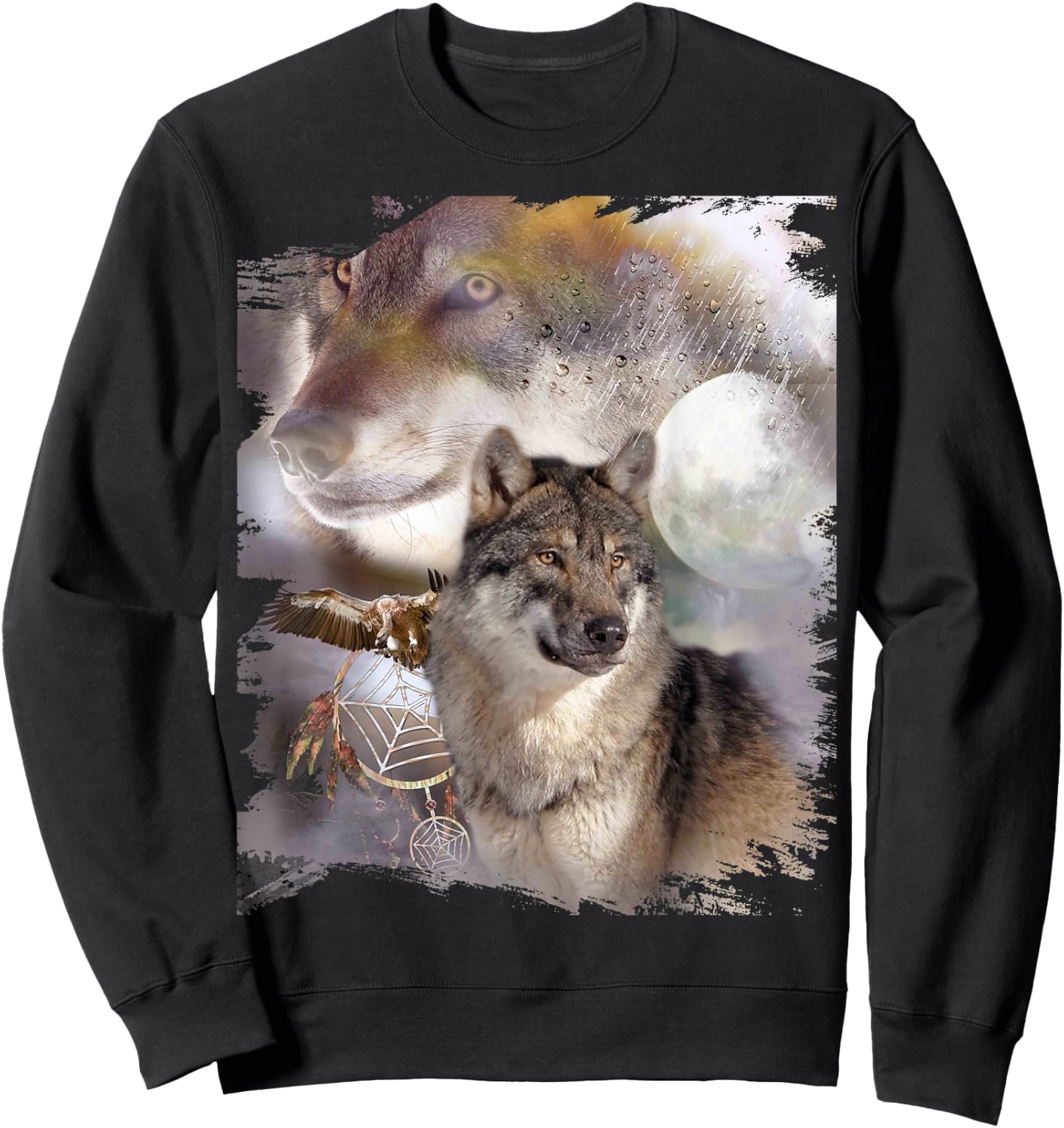 Wolf Dreamcatcher & Eagle, Moon Wolves Sweatshirt - Sweatshirt | Black