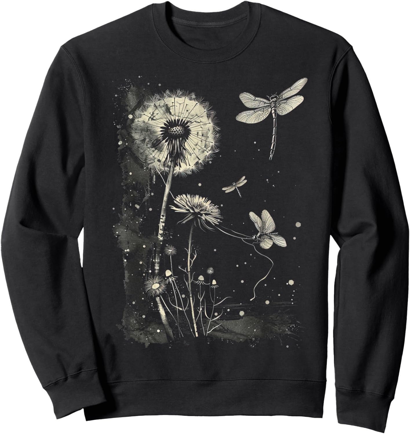 Dandelion Puff Ball with Dragonfly Sweatshirt - Sweatshirt | Black