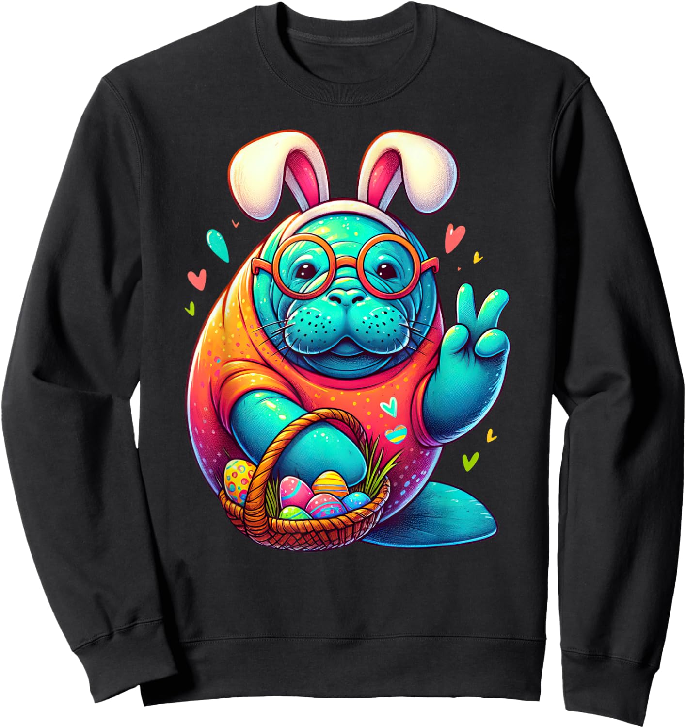 Funny Peace Sign Hand Manatee Easter Manatees Sweatshirt - Sweatshirt | Black