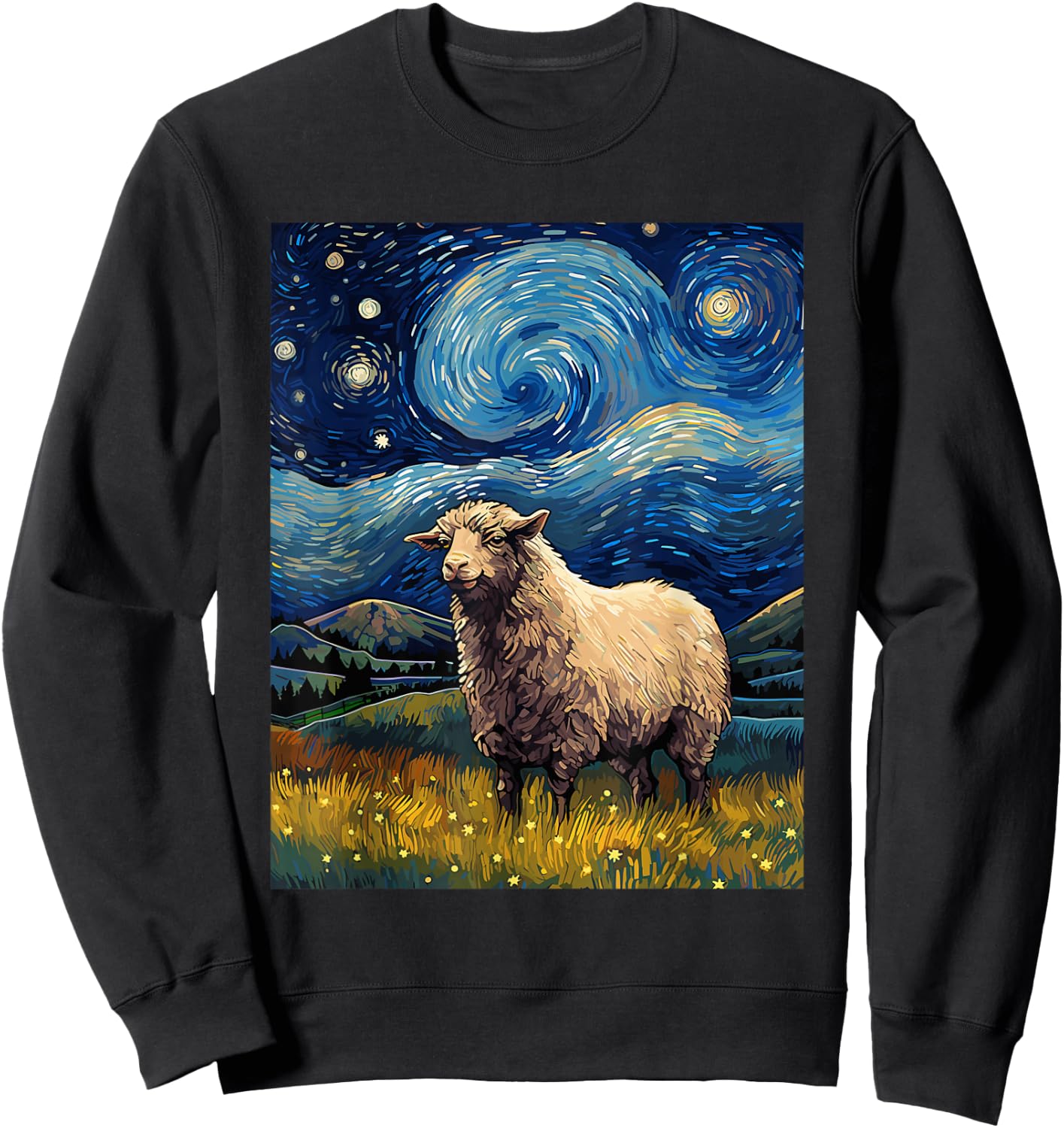 Sheep Starry Night Van Gogh Art Lover Sweatshirt - Sweatshirt | Black