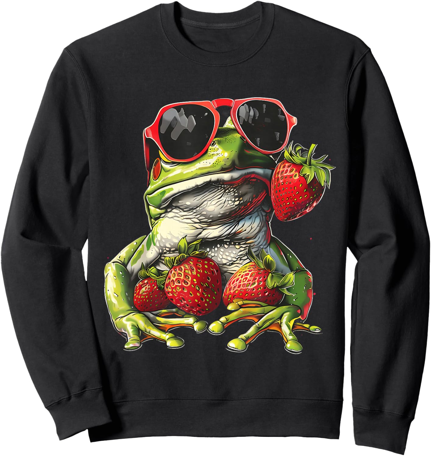 Strawberry Frog Sunglasses Wildlife Artwork Strawberry Fruit Sweatshirt - Sweatshirt | Black