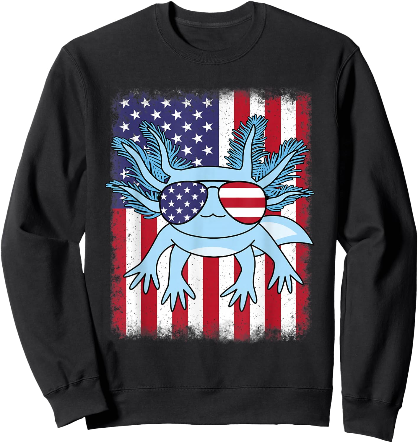 Patriotic Axolotl American Flag Funny Axolotl 4th Of July Women Kids Men Sweatshirt - Sweatshirt | Black