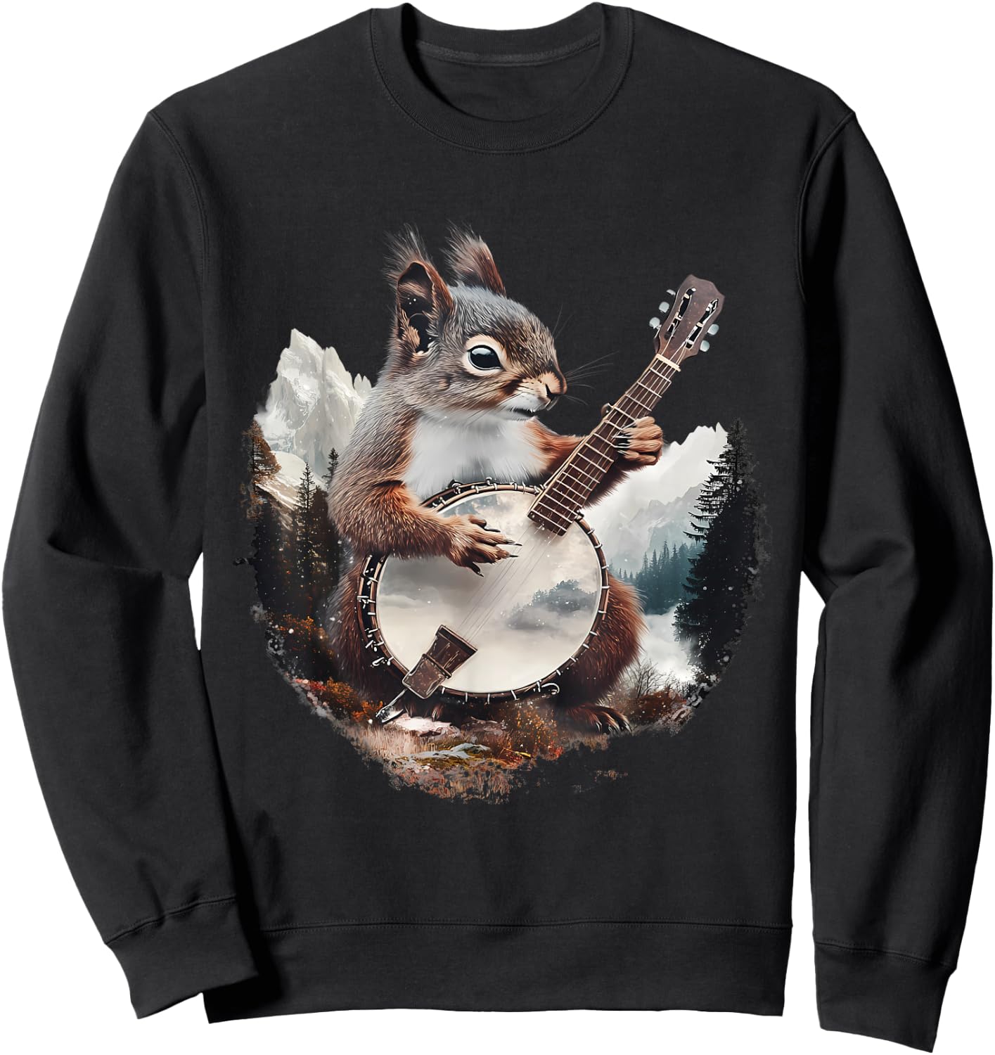 Banjo Squirrel Bluegrass Banjo Player Squirrel Playing Banjo Sweatshirt - Sweatshirt | Black