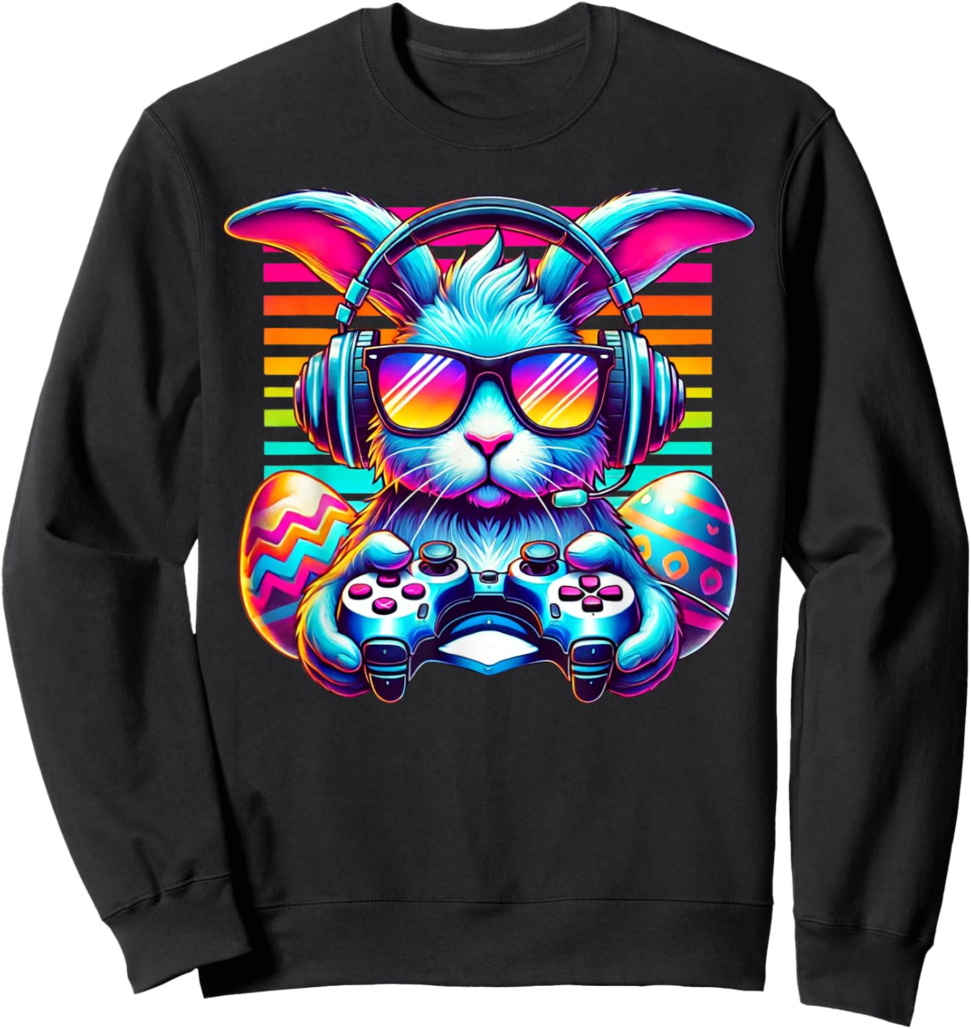 Happy Easter Bunny Egg Gamer Funny Video Game Kids Gaming Sweatshirt - Sweatshirt | Black