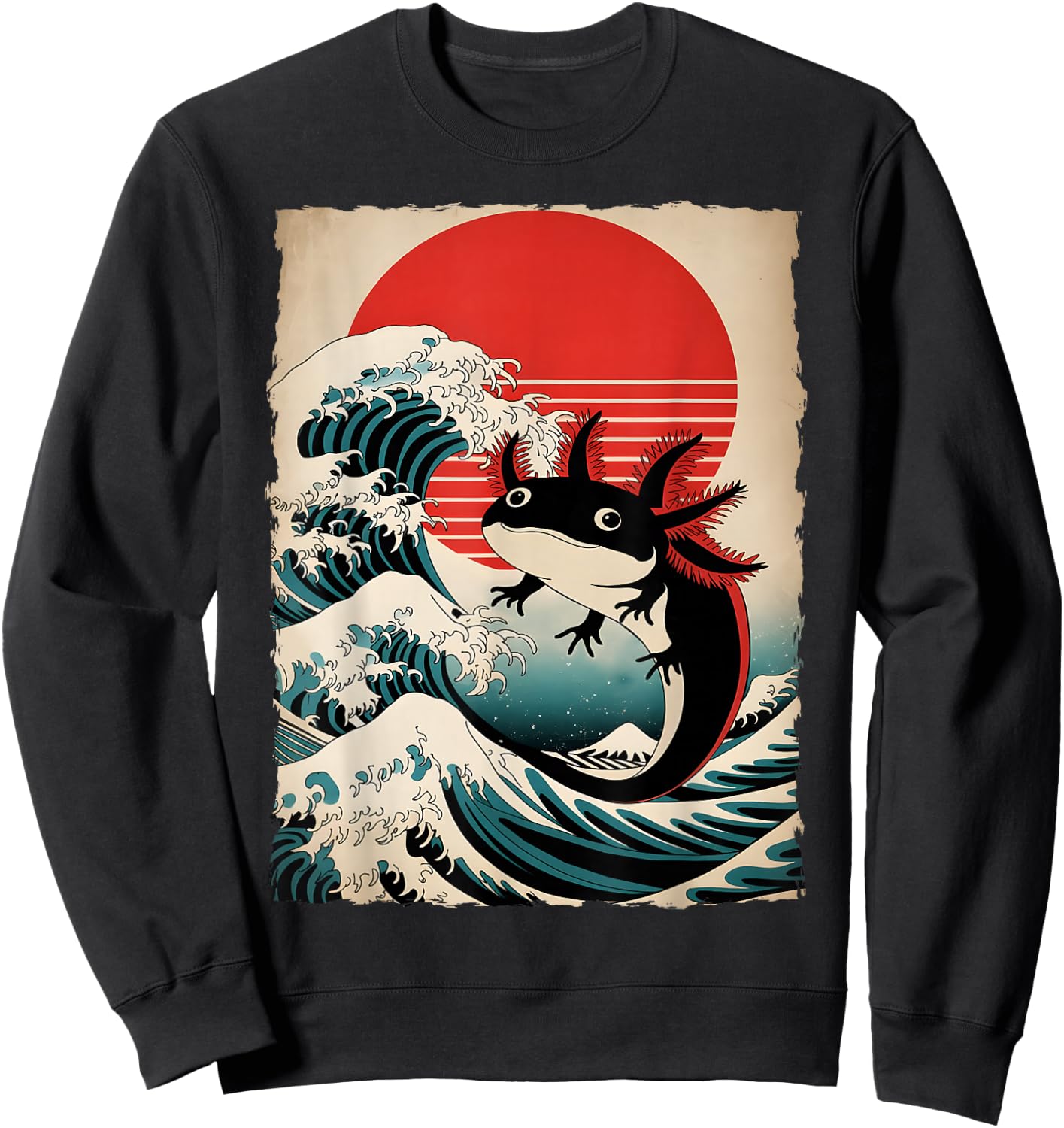 Axolotl Girls Teens Kid Japanese Art Retro Axolotl Graphic Sweatshirt - Sweatshirt | Black
