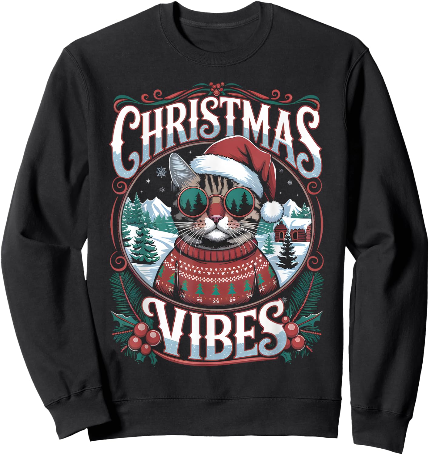 Cat Christmas Clothes Funny Christmas , Black, S Sweatshirt - Sweatshirt | Black
