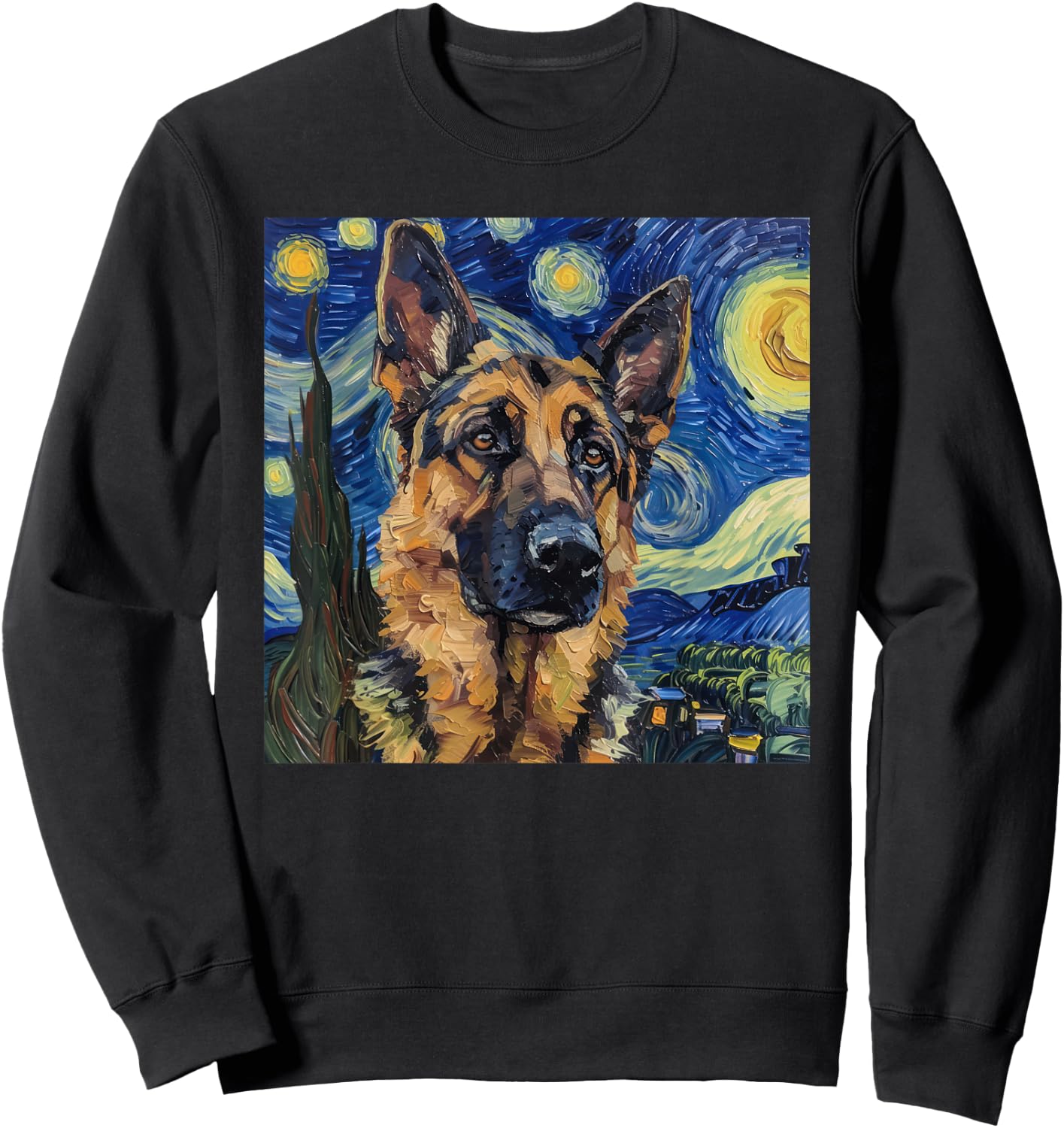 German Shepherd Dog Van Gogh Style Starry Night Sweatshirt - Sweatshirt | Black