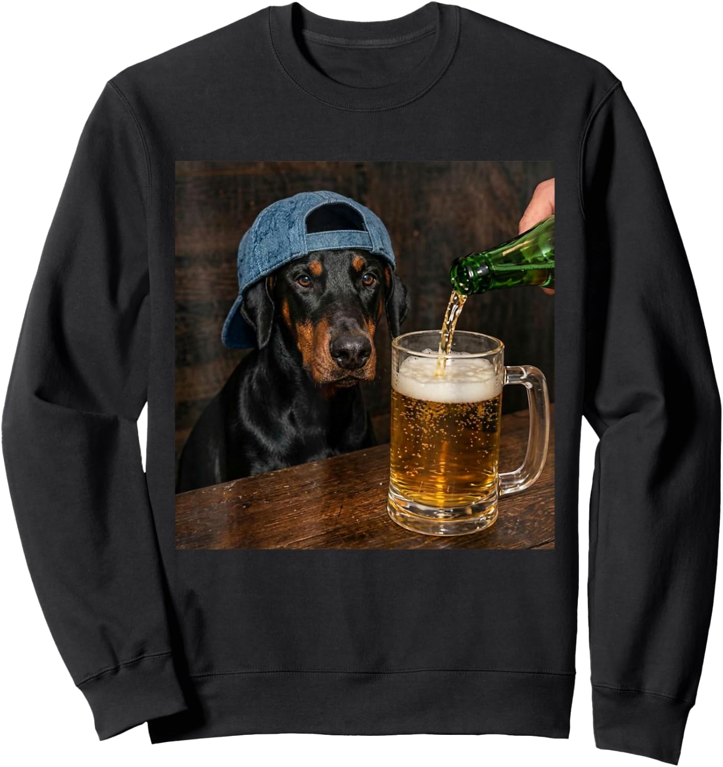 Doberman Drinking Beer Funny Doberman Dog Meme Sweatshirt - Sweatshirt | Black