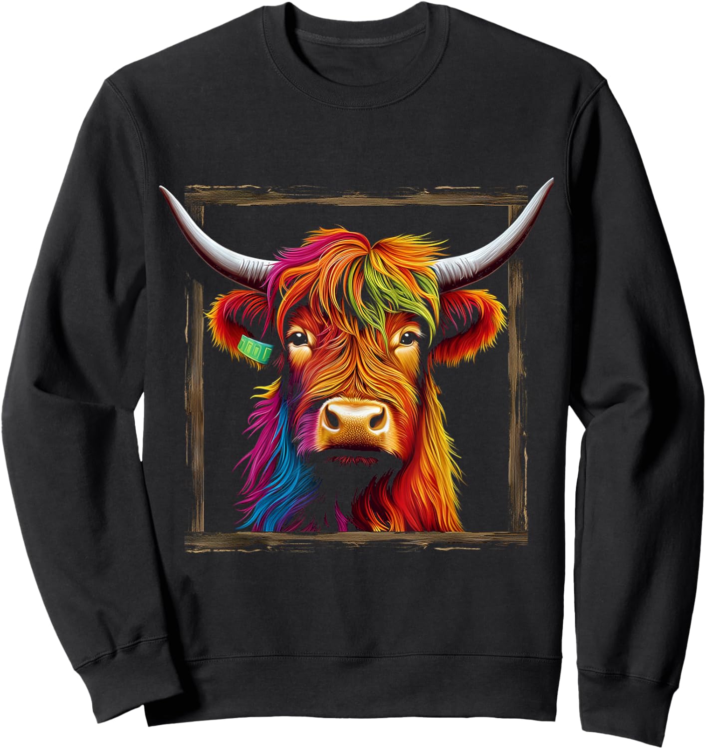Highland Cow Colorful Art Animal Graphic Highland Cow Sweatshirt - Sweatshirt | Black