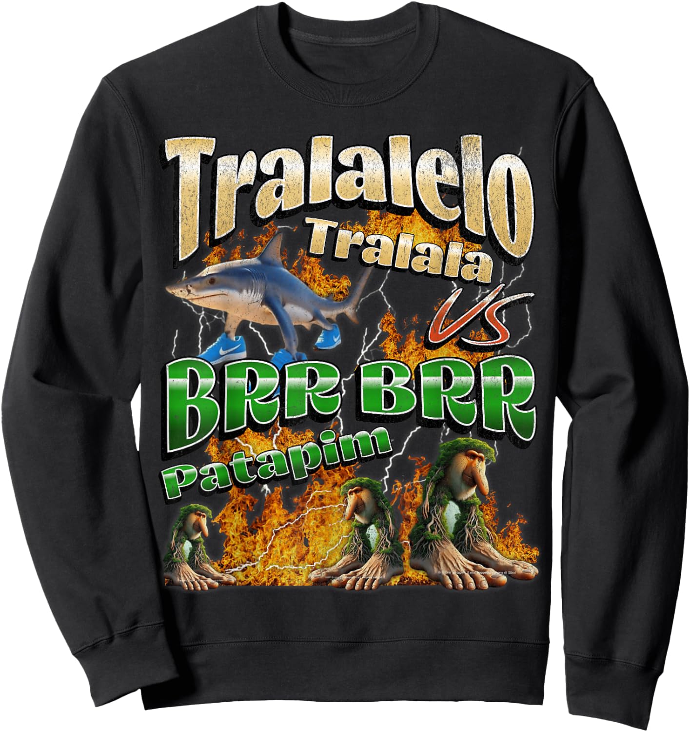 Tralalelo VS Brr Patapim Funny Italian Brainrot Meme Graphic Sweatshirt - Sweatshirt | Black