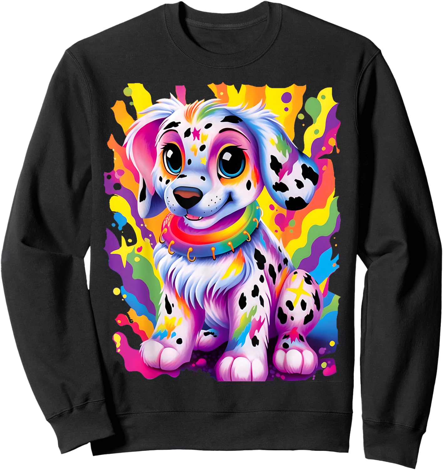 Dalmatian Puppy Colorful Rainbow Vibrant Graphic Sweatshirt - Sweatshirt | Black