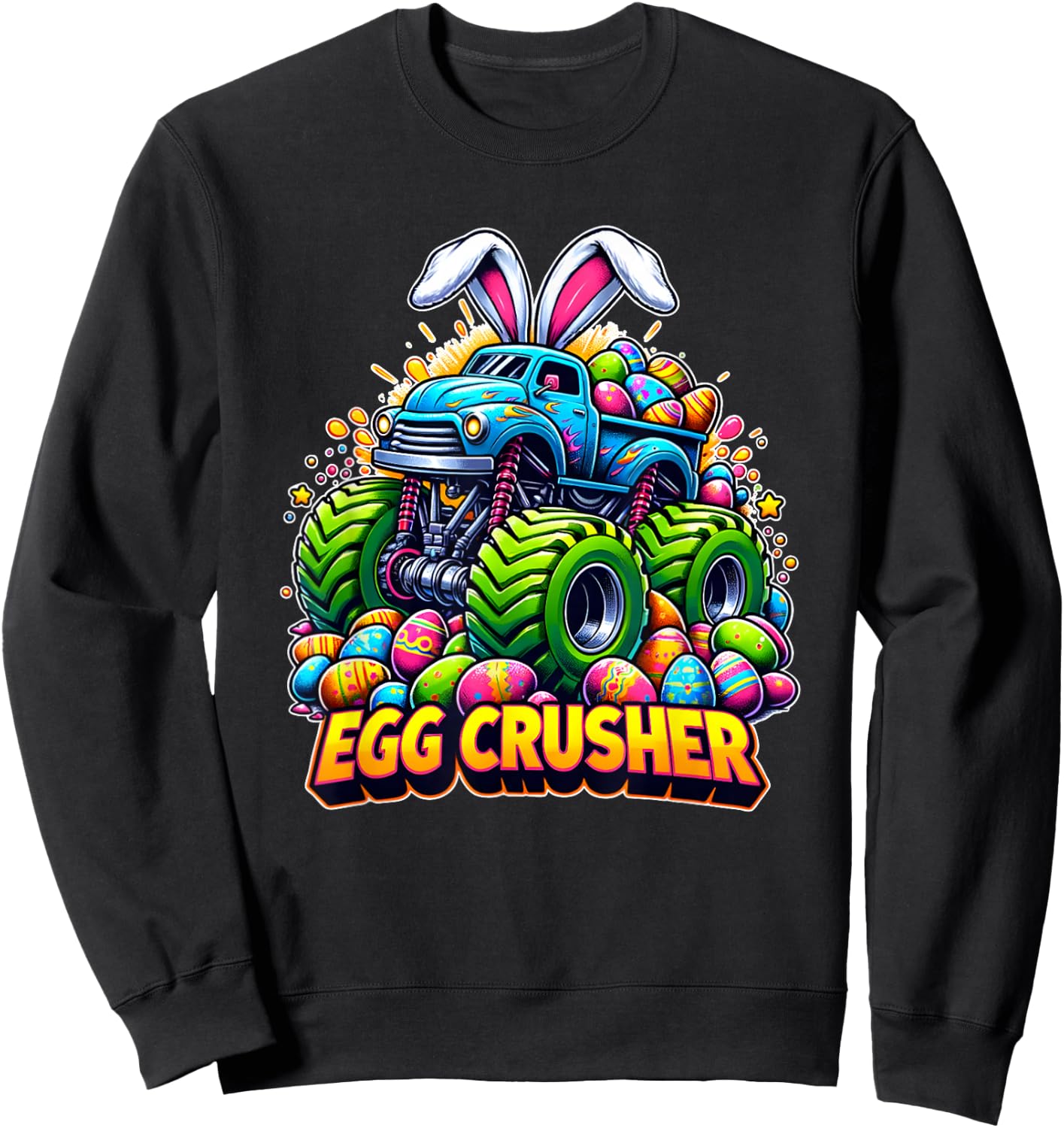 Easter Bunny Monster Truck Funny easter day toddler Sweatshirt - Sweatshirt | Black