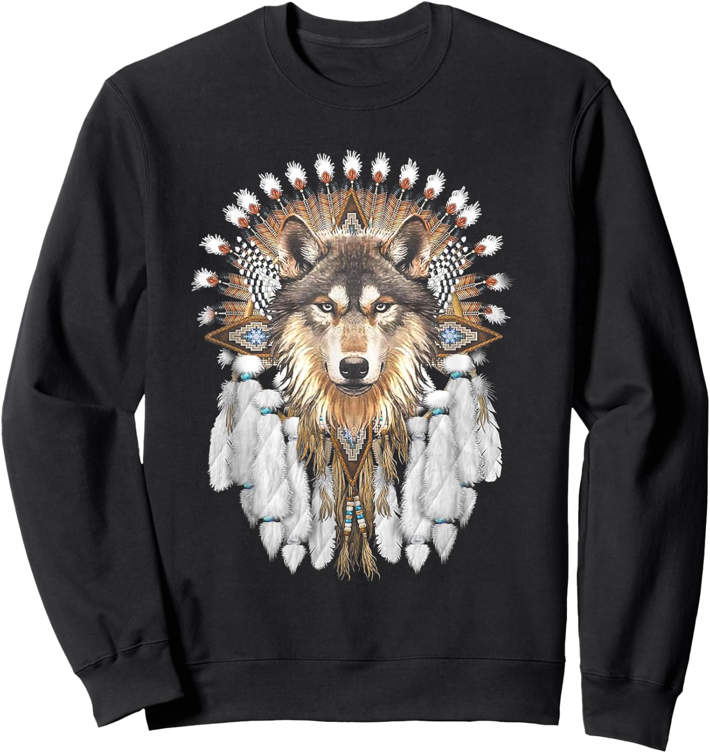 Native American Wolf Feather Sweatshirt - Sweatshirt | Black