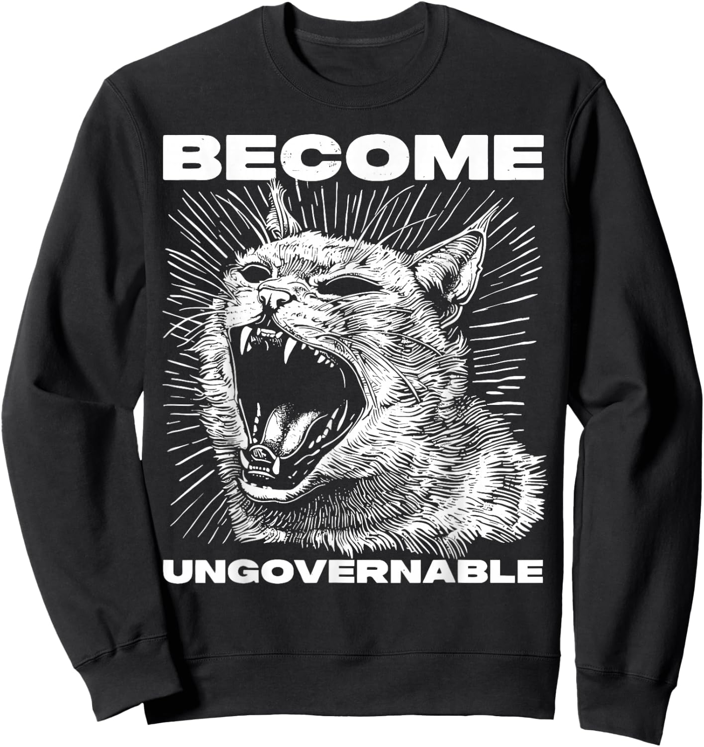 Vintage Angry Cat Become Unregable Funny Cat Meme Sweatshirt - Sweatshirt | Black