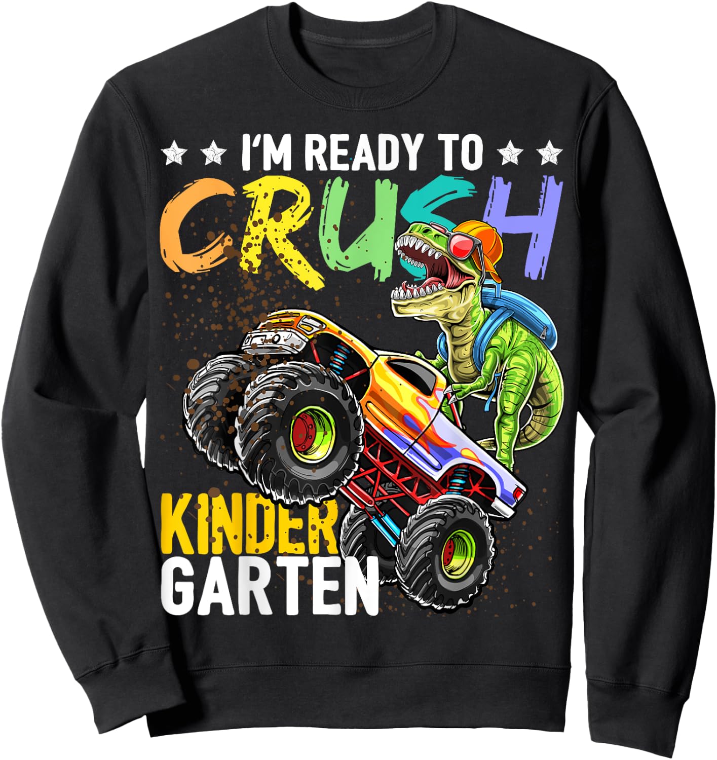 Kindergarten Dinosaur Monster Truck Back to School Boys Gift Sweatshirt - Sweatshirt | Black