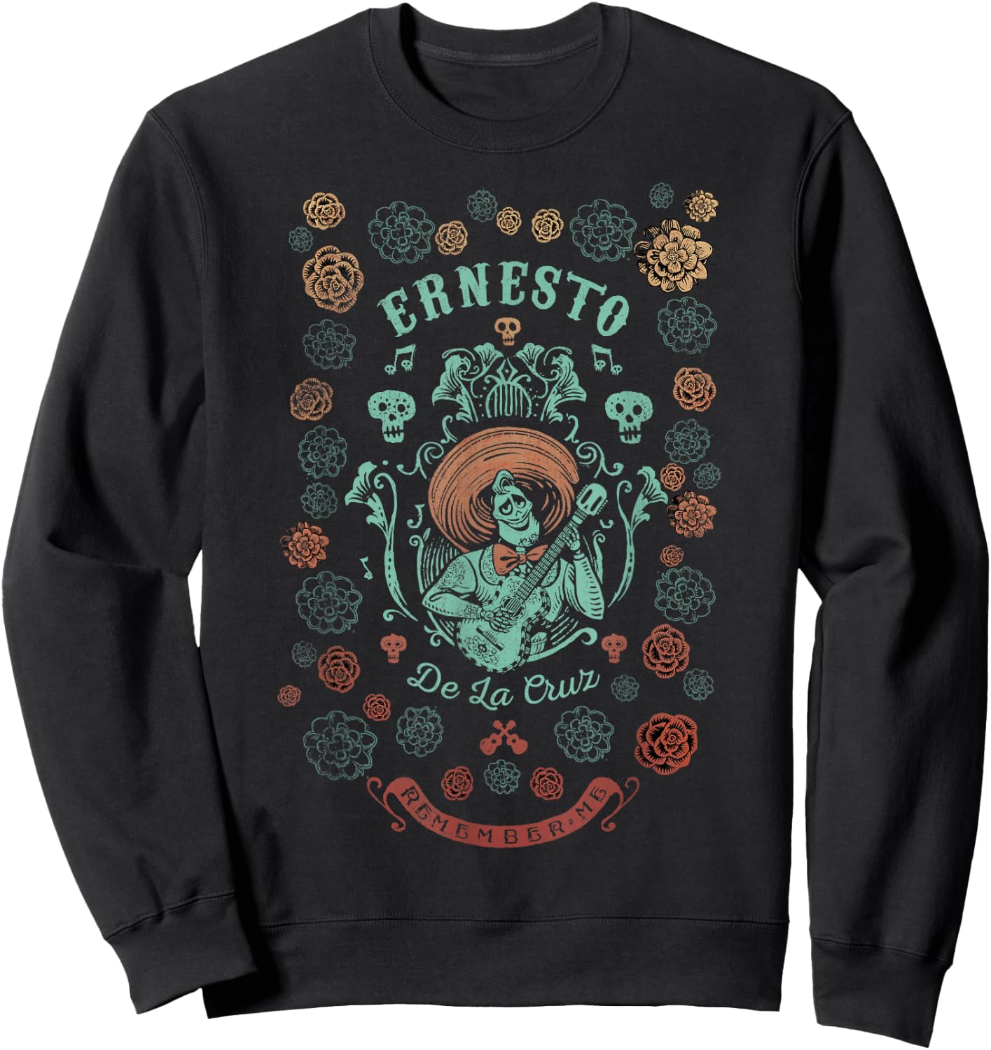 Disney Pixar Coco Ernesto Remember Me Floral Style Sweatshirt - Sweatshirt | Black