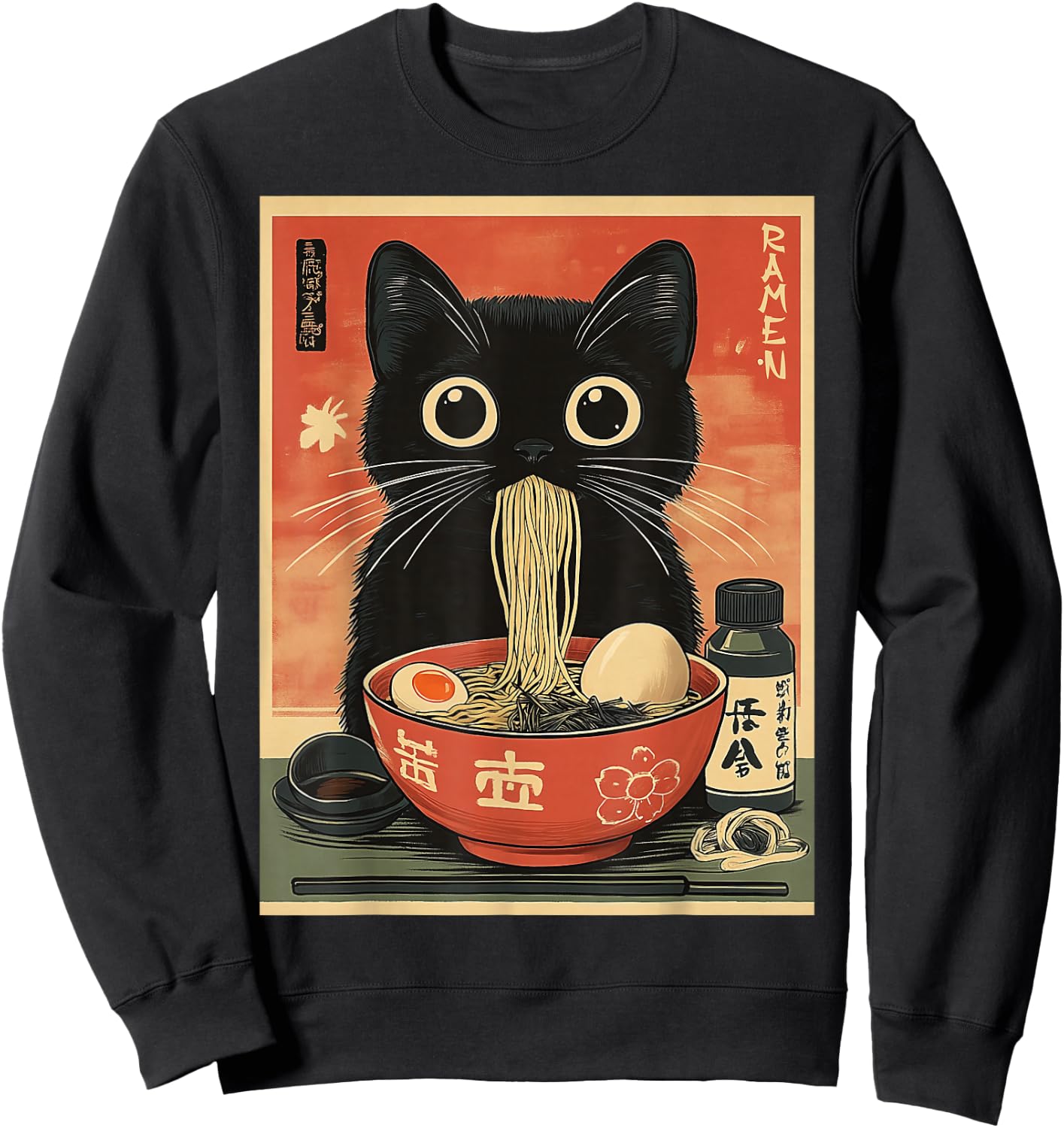 Kawaii Noodle Soup Anime Japanese Ramen Cat Girl Sweatshirt - Sweatshirt | Black