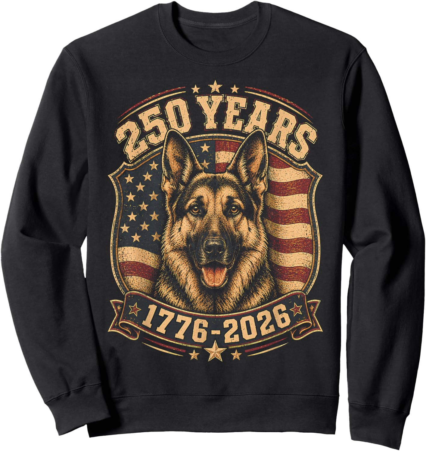 250th Anniversary USA 2026 American Flag German Shepherd Sweatshirt - Sweatshirt | Black